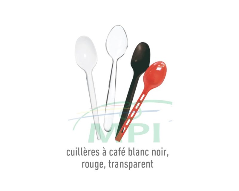 Cuillères à café blanches, noires, rouges, transparentes